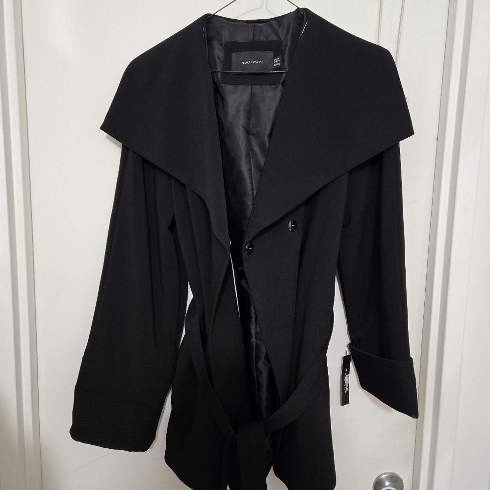 Tahari Black Belted Wrap Coat Rain / Evening / Casual / Business NWT Sz Xl